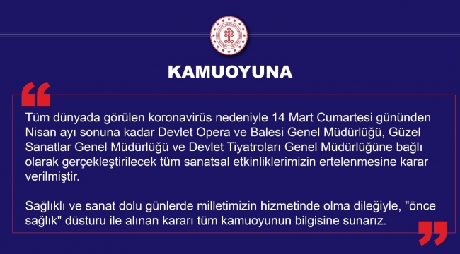 Kültür Bakanlığı da iptal etti