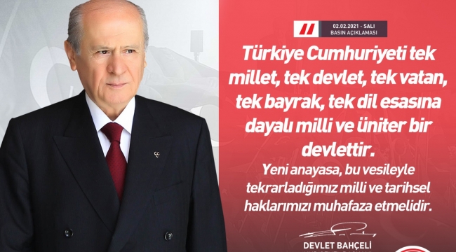 MHP lideri Bahçeli, "Yeni anayasa haklarımızı muhafaza etmelidir"