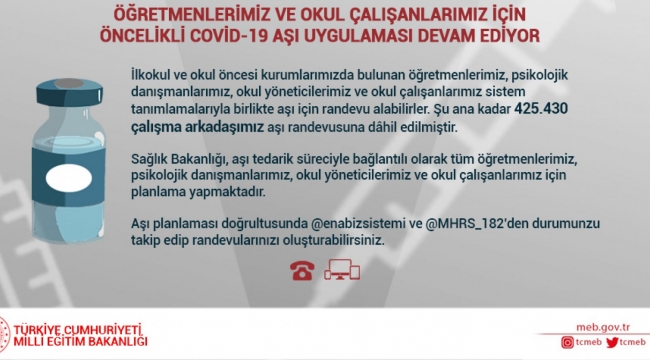 Öğretmenlerin aşılanması hakkında yeni açıklama