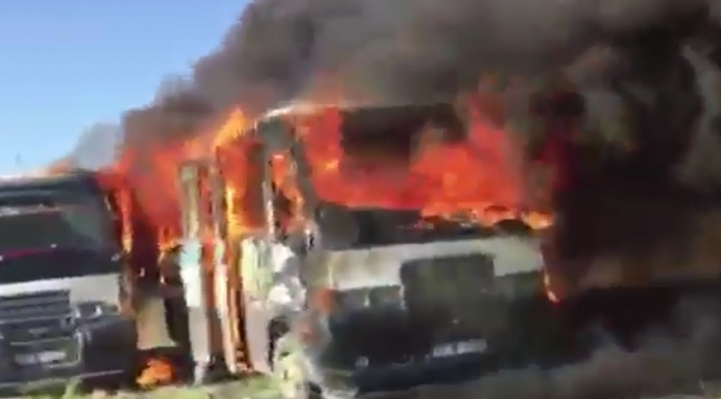Park halindeki iki yolcu minibüsünde yangın