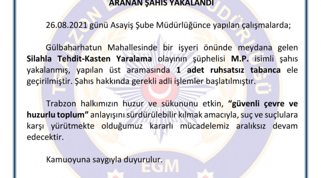 Aranan şahıs yakalandı