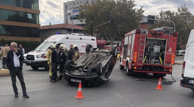 Ataşehir'de korkunç kaza! Otomobil takla attı