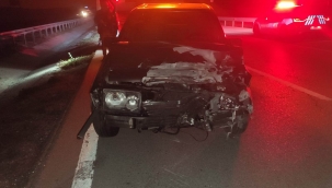 Bariyerlere çarpan otomobildeki kişiler yaralandı