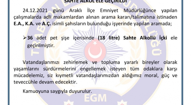 36 adet pet şişe içinde ele geçirildi