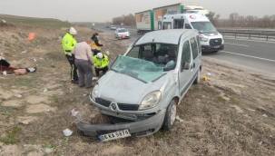 Toprak yığınına çarpan kamyonetteki 2 kişi yaralandı