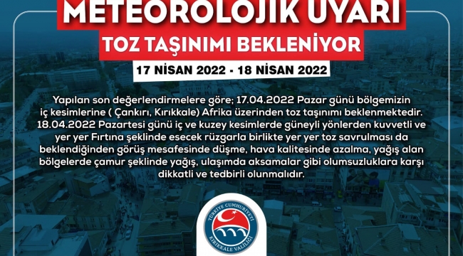 Valilikten toz taşınımı uyarısı