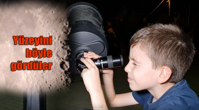 Teleskopla ayı ilk kez izleyen öğrenciler büyük heyecan yaşadı