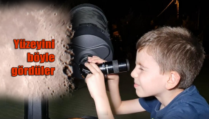 Teleskopla ayı ilk kez izleyen öğrenciler büyük heyecan yaşadı