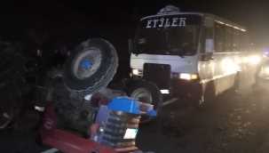 Yolcu minibüsü ile traktör çarpıştı, yaralılar var