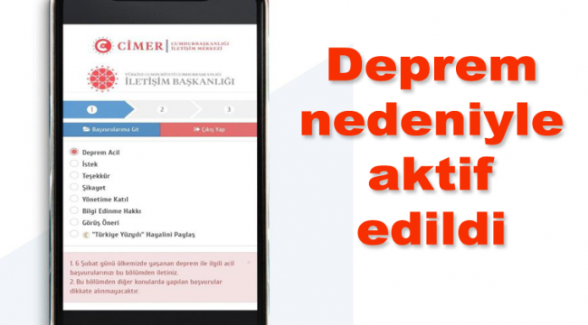 CİMER'de "Deprem acil" başlığı açıldı