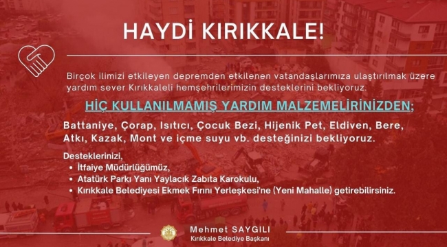 Kırıkkale Belediyesinden yardım çağrısı..!
