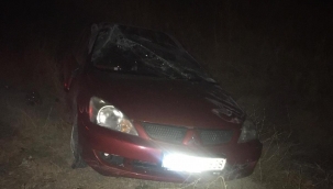 Seyir halindeki otomobil şarampole devrildi