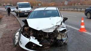 Seyir halindeki otomobil demir bariyerlere çarptı