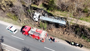 Yürekler ağza geldi, tanker kazası korkuttu
