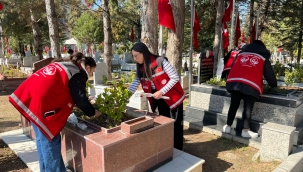 Şehit kabirlerine bakım yapıldı, karanfiller bırakıldı