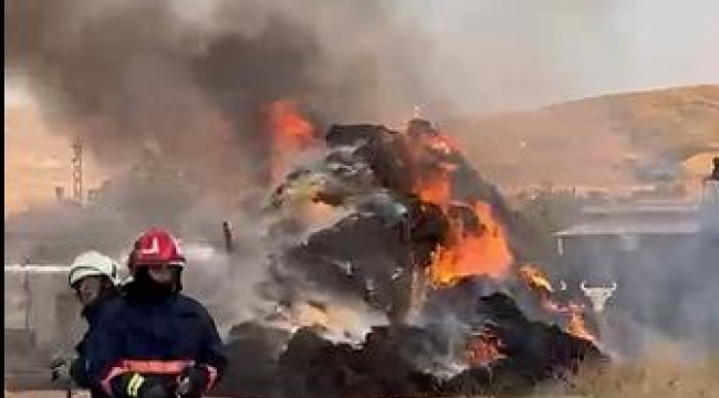 Arazi yangını saman yüklü tıra sıçradı